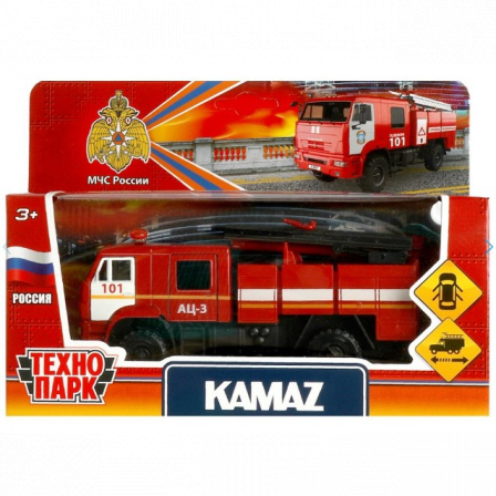 Машина металл КАМАЗ-43502 МЧС 15,5 см, двери, подв дет, инер, кор. Технопарк в кор.2*36шт