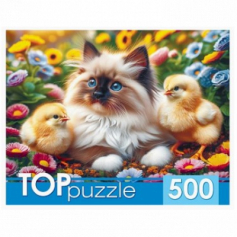 TOPpuzzle. ПАЗЛЫ 500 элементов. КОТЕНОК И ЦЫПЛЯТА