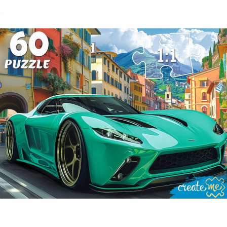 ПАЗЛЫ 60 элементов. ЗЕЛЕНЫЙ СПОРТИВНЫЙ АВТОМОБИЛЬ