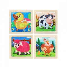 Деревянная игрушка. Пазл-рамка "Жители фермы-2"(11х11 см, 4шт в наборе) (арт. ИД-0210)