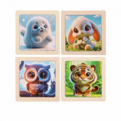 Деревянная игрушка. Пазл-рамка "Милые животные-3"(10х10 см, 4шт в наборе) (арт. ИД-0207)