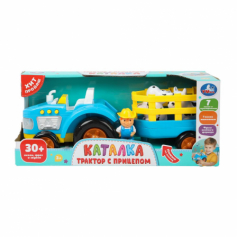 Каталка-ТРАКТОР С ПРИЦЕПОМ. 30+ песен, стихов и звуков в кор. Умка в кор.2*18шт