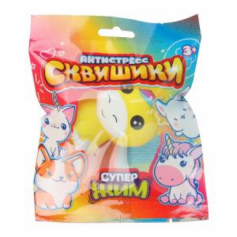 Сквиш антистресс животные, единорог желтый,флоупак Супер Жим в кор.6*12шт