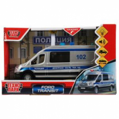 Машина пластик свет-звук FORD TRANSIT ПОЛИЦИЯ 16 см, двери, 3 кнопки, кор. Технопарк