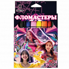 Фломастеры Music K-pop 8 цветов, треугольные, в картонной упаковке с европодвесом