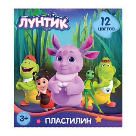 Пластилин 12 цветов Лунтик, 240 гр, стека пластиковая, картонная упаковка