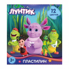 Пластилин 12 цветов Лунтик, 240 гр, стека пластиковая, картонная упаковка