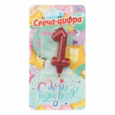 Свечи для торта цифра 1 красная металлик, блистер, с днем рождения ЧУДО ПРАЗДНИК в кор.8*16шт