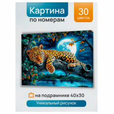 Холст с красками 30x40 см по номерам (в коробке) (30 цв.) Ночной леопард на ветке (арт.ХК-3236)