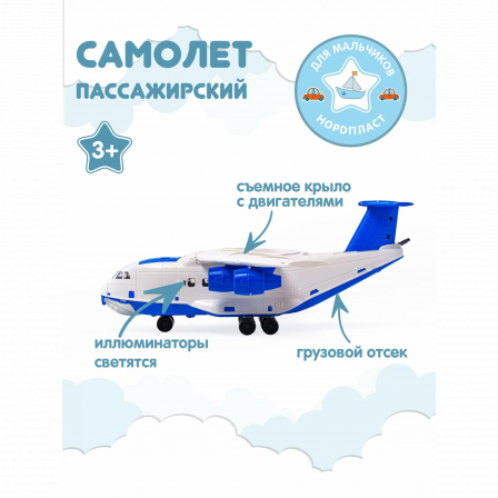 Самолет гражданский (со световым и звуковым эффектами) в пакете с хедером (М)