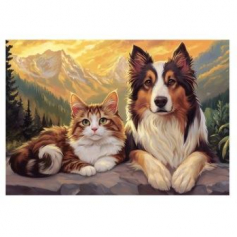 Пазл 260 элемент.  Колли и кот