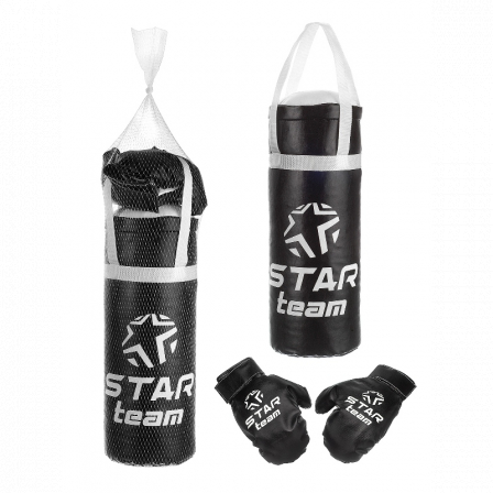 Боксерский набор "STAR TEAM" №2 средний, цвет черный, вес: груша - 2,5 кг, перчатки - 200 гр,  в сет