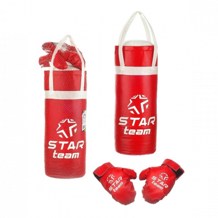 Боксерский набор "STAR TEAM" №3 большой, цвет красный,вес: груша 4 кг, перчатки 200 гр,  в