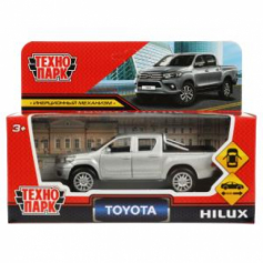 Машина металл TOYOTA HILUX 12 см, двери, инерц, серебристый, кор.