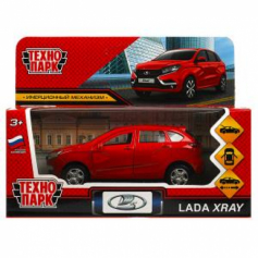 Машина металл LADA XRAY длина 12 см, двери, багаж, инерц, красный, кор.