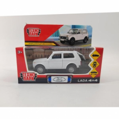 Машина металл LADA 4x4 длина 12 см, двери, багаж, инерц, белый, кор. Технопарк в кор.2*36шт