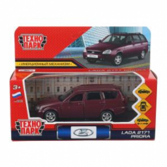 Машина металл LADA PRIORA длина 12 см, двери,багаж,инерц,бордовый, в кор.