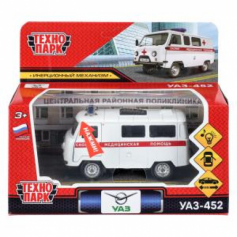 Машина металл свет-звук уаз-452 "буханка" СКОРАЯ 10,5 см, двери, инерц, кор.
