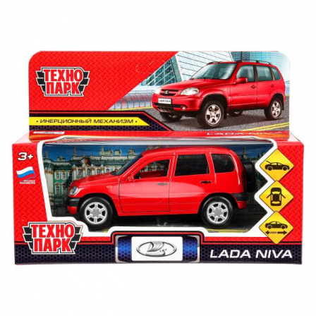 Машина металл LADA NIVA длина 12 см,двери, багаж, инерц, красный, кор. Технопарк в кор.2*36шт