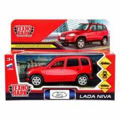 Машина металл LADA NIVA длина 12 см,двери, багаж, инерц, красный, кор. Технопарк в кор.2*36шт