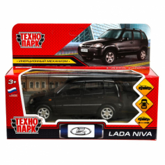Машина металл LADA NIVA длина 12 см, двери, багаж, инерц, черный, кор. Технопарк в кор.2*36шт