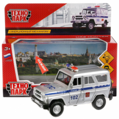 Машина металл "UAZ HUNTER ПОЛИЦИЯ" 12см, свет+звук, открыв. двери, инерц. ТМ Технопарк.
