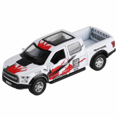 Машина металл FORD F150 RAPTOR СПОРТ 12 см, двери, багаж, инерц, белый