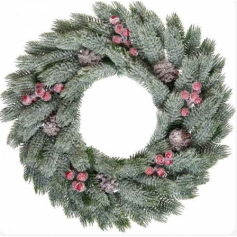 Новогодний венок заснеженный с ягодами и шишками, 40 см
