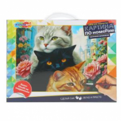 Холст на подрамнике 30*40 см с частичным заполнением, три кота в розах