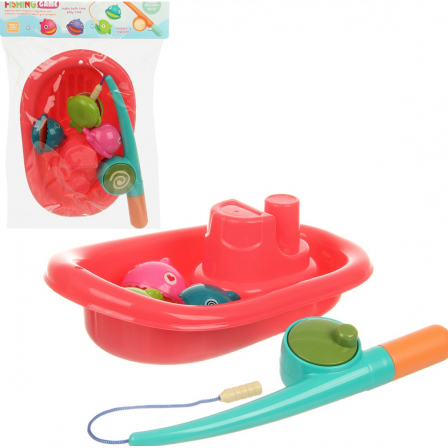 Игрушка для ванной "Ловим рыбку", удочка+ванночка+6 предметов, в пакете