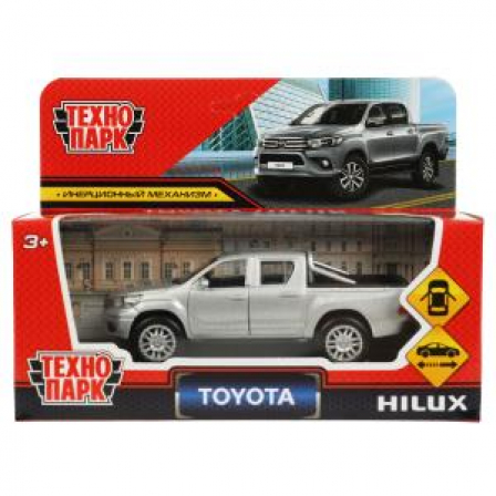 Машина металл TOYOTA HILUX 12 см, двери, инерц, серебристый, кор.
