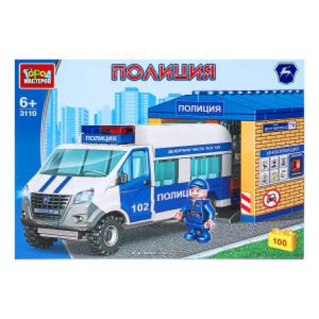 Конструктор полицейская ГАЗЕЛЬ с гаражом, 100 дет. Город мастеров в кор.2*8шт