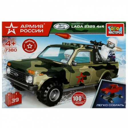 АРМИЯ РОССИИ конструктор ВОЕННАЯ LADA 4x4 PICKUP,  39 дет. Город мастеров в кор.2*40шт