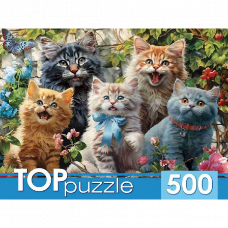 TOPpuzzle. ПАЗЛЫ 500 элементов. СЕЛФИ КОТЯТ В САДУ (Арт. Ф500-3867)