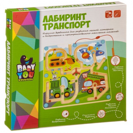Игр.дерев. Bondibon лабиринт с магнитными шариками Транспорт, BOX