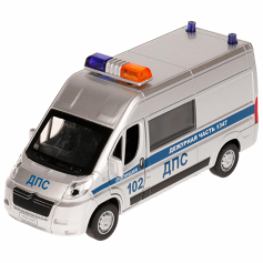 Машина металл CITROEN JUMPER ПОЛИЦИЯ 14 см, двер, баг, инер, серебр, кор. Технопарк