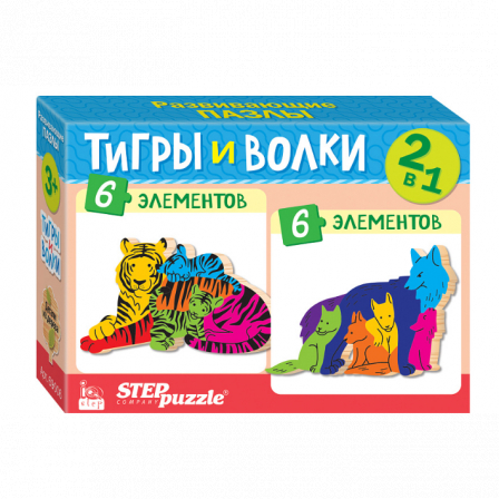 Мозаика "puzzle" 2в1 из дерева "Тигры и волки" (IQ step)