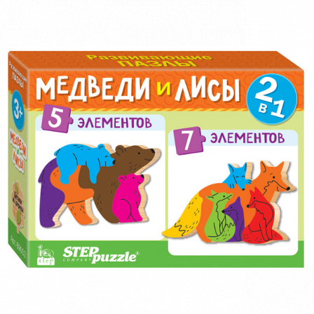 Мозаика "puzzle" 2в1 из дерева "Медведи и лисы" (IQ step)