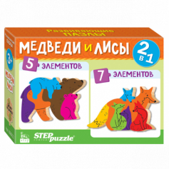 Мозаика "puzzle" 2в1 из дерева "Медведи и лисы" (IQ step)