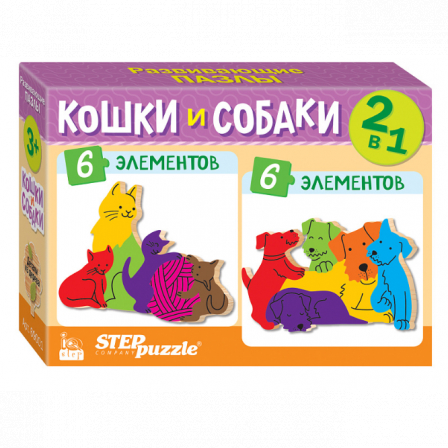 Мозаика "puzzle" 2в1 из дерева "Кошки и собаки" (IQ step)