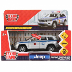 Машина металл свет-звук "jeep grand cherokee полиция" 12см, инерц., серебр. Технопарк в кор.