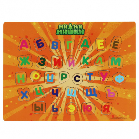 Деревянная игрушка вкладыши алфавит Ми-ми-мишки термопленка Буратино