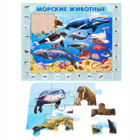 ПАЗЛ-РАМКА (358*278 мм) 60 эл. Морские животные (Арт. П60-8739)