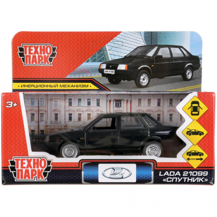 Машина металл LADA-21099 "СПУТНИК" 12 см, двери, багаж, инерц, черный, кор. Технопарк