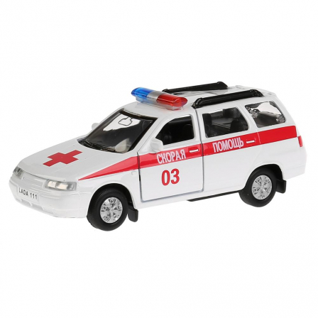 Машина металл LADA 111 скорая 12см, открыв. двери и багажник, инерц в кор. ТМ Технопарк