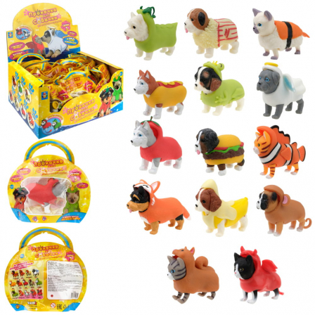 1TOY Прокачка для собачки серия 3, тянущиеся собачки и кошечки в костюмчиках, 10см, 14 видов, пакет